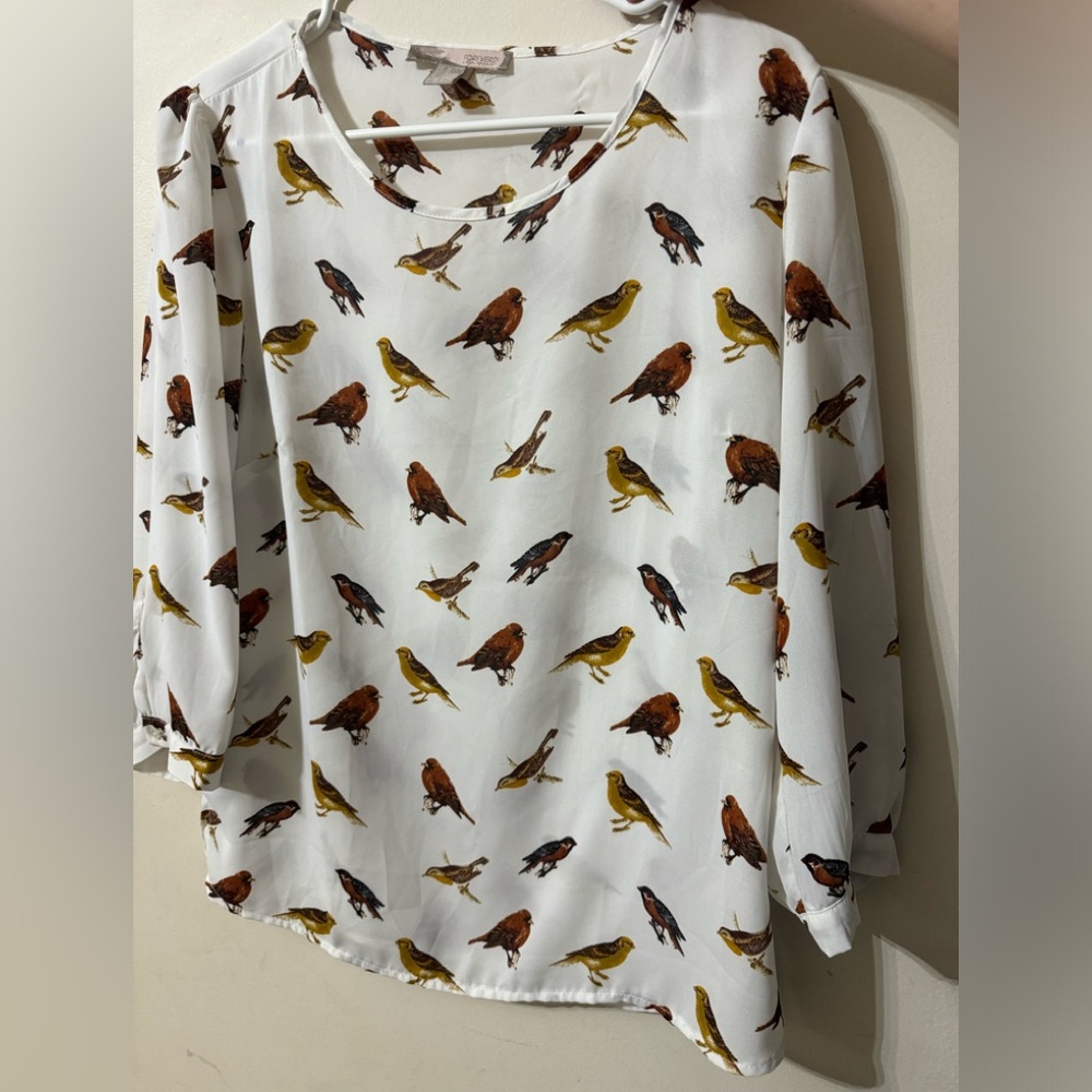 Forever 21, Women's Bird Print White Shirt